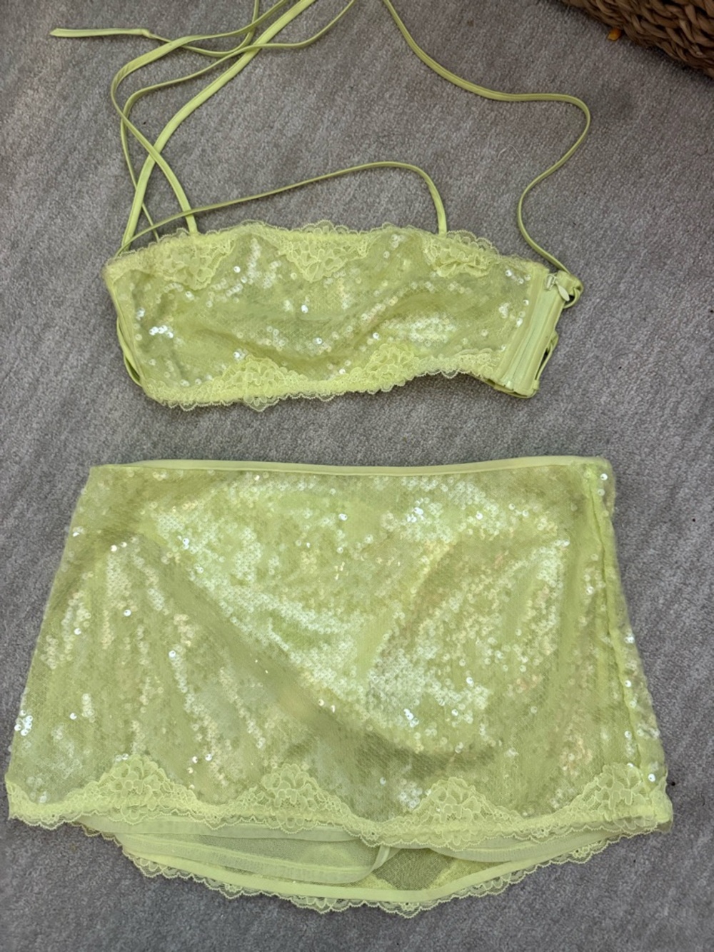 Victoria's Secret Lime Sequin Lace Bandeau Set
